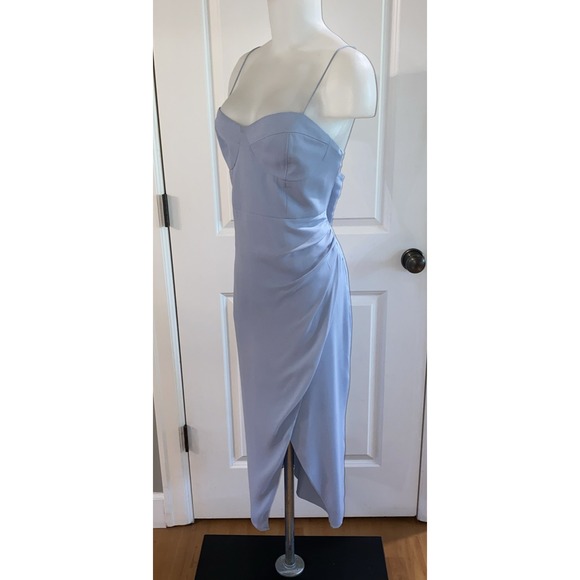 BHLDN Anthropologie Caron Light Blue Midi‎ Ruched Dress Size 16 Wedding Party - Picture 4 of 16